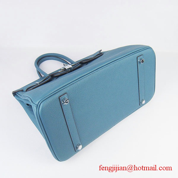 Hermes Birkin 35cm Tendon Veins Leather Bag Blue Silver Hardware Hermes Birkin 35cm Tendon Veins Leather Bag Blue Silver Hardware